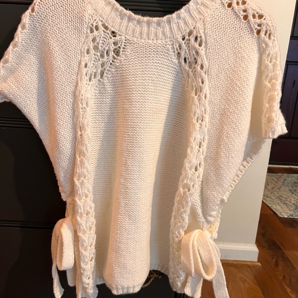 Cream Open-Knit Women's Sweater with SIDE Tie Closure
